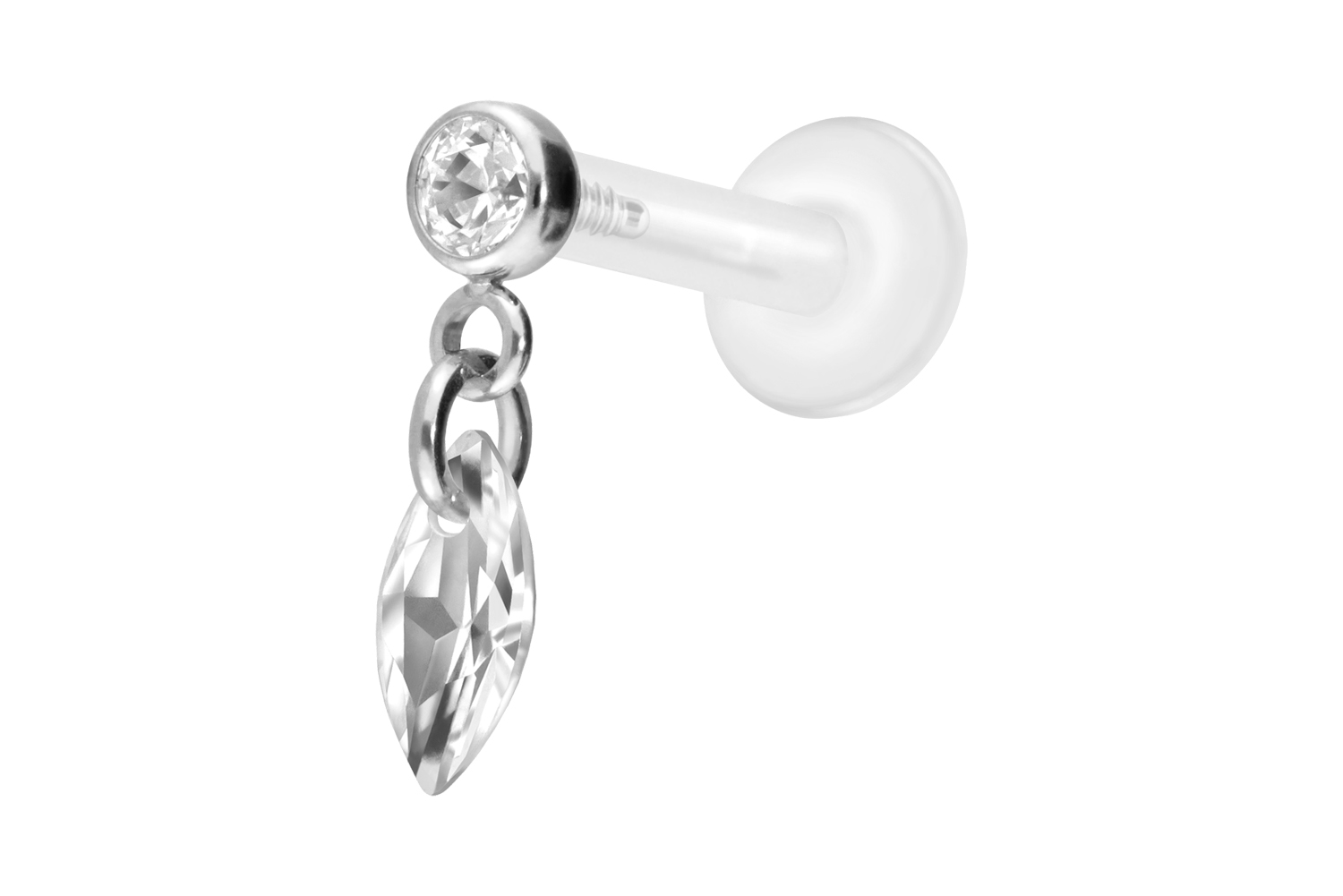 PTFE Labret Piercing mit Innengewinde + Titan-Aufsatz KRISTALLOVAL